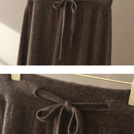 Autumn And Winter100% Pure Wool Skirt Women's Long Pocket Small A Skirt High Waist Slim Cashmere Knit A-Line Skirt PlatiNum