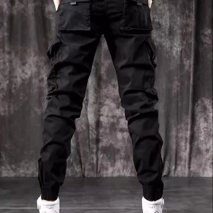 Men's High End Functional Cargo Pants Slim Fit Tapered Leg Spring Autumn Utility Workwear Design Elastic Cuff Sports Pants