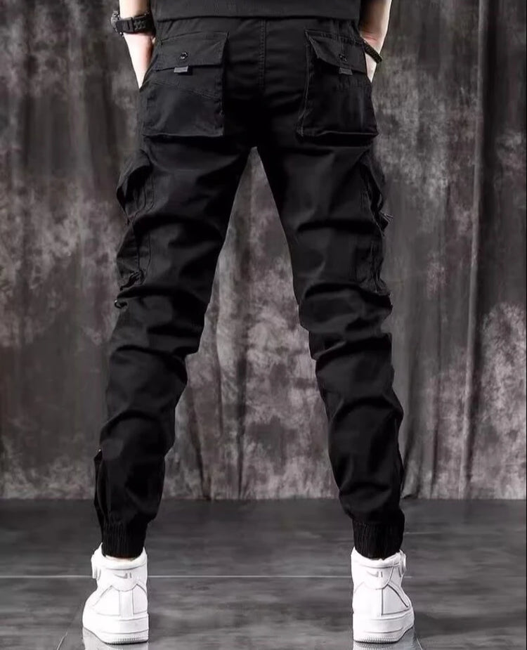 Men's High End Functional Cargo Pants Slim Fit Tapered Leg Spring Autumn Utility Workwear Design Elastic Cuff Sports Pants