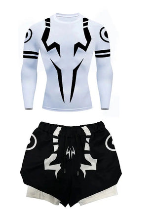 Anime Jujutsu Kaisen Set di compressione Tuta da fitness per uomo Camicia di compressione 3D ad asciugatura rapida + Pantaloncini da palestra Corsa Allenamento Abbigliamento sportivo platinumshop