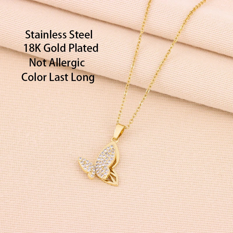 Collana con ciondolo a farfalla di lusso con luce di nuovo temperamento per le donne gioielli da sposa da donna con catena a collo in acciaio inossidabile femminile carino