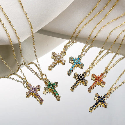Fashion Female Cross Pendants Dropshipping Gold Color AAA CZ Stone Cross Pendant Necklace Jewelry For Men/Women Wholesale PlatiNum