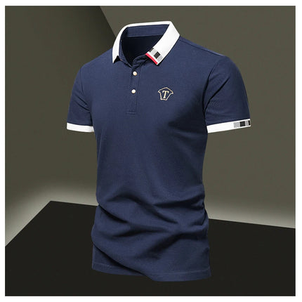 Men's New Summer 2024 Pure Cotton Short-Sleeve T-shirt Men's High-End Casual Lapel Half-Sleeve Polo Men's Top