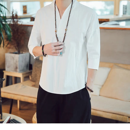 Kimono da uomo in stile giapponese corto a mezza manica in cotone traspirante camicia da uomo T-shirt giapponese estiva Yukata cardigan lavorato a maglia con piume