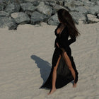 Abbigliamento da spiaggia con protezione solare a maniche lunghe Abbigliamento da donna Sexy scollo a V increspato Nero Bianco Nuova tunica in chiffon Copricostume da spiaggia platinumshop