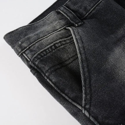 Four Seasons  Men's Casual Spliced Vintage Grey Elastic Jeans Bootcut Pants Trendy Slim Denim Trousers Male Men's Streetwear PlatiNum