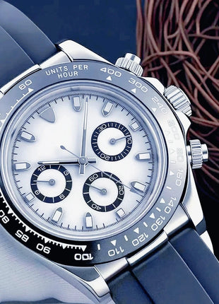 Orologi Meccanici Automatici di Lusso da Uomo 40mm, Cinturino in Acciaio Inossidabile Spazzolato, Elegante Quadrante Panda Nero Blu, Luminoso a Lunga Durata