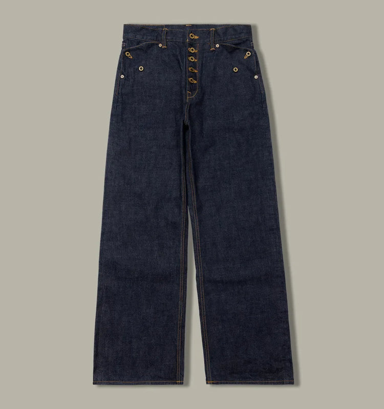 Red Tornado Retro Heavy 18oz Raw Selvedge Denim Pants Sanforized Button Fly High Waist Flap Pocket Carpenter Style Jeans