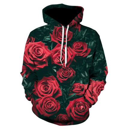 Fashion Rose Floral Hoodies Flower 3D Print Men Women Hip Hop Streetwear Hooded Sweatshirts Oversized Pullovers Top Man Clothing