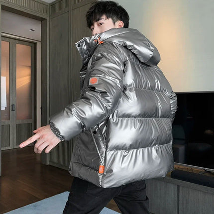 Casual Men's Thickened Parka Windproof Fashion Shiny Coats Men Hood Warm Hip HOP Winter Overcoat Men's Cotton-padded Parkas