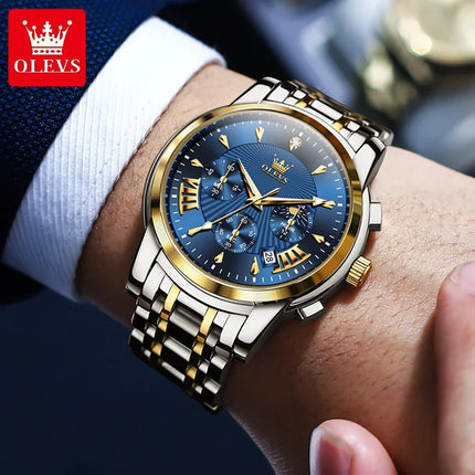 OLEVS Orologi al quarzo da uomo Orologi di marca in acciaio inossidabile Orologio sportivo impermeabile per uomo Cronografo con fasi lunari platinumshop