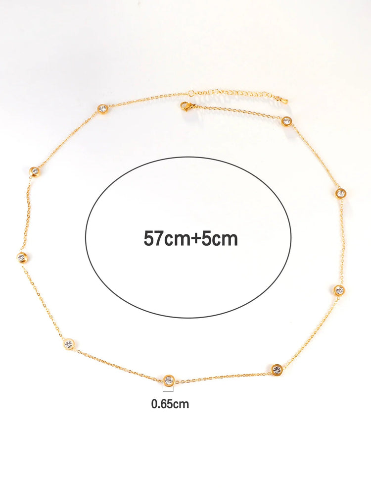 LUXUSTEEL Round CZ Pendant Necklace For Women White Colorful Cubic Zirconia Stainless Steel Collar Simple Luxury Wedding Jewelry PlatiNum