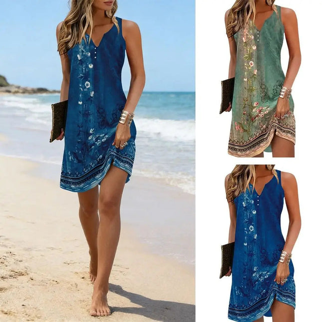 Abiti Estivi da Donna alla Moda, Vestiti Bohémien Senza Maniche, Copricostume con Scollo a V, Abito Copricostume da Spiaggia platinumshop