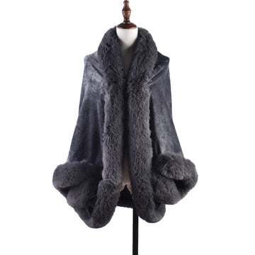 Winter New Fashion Warm Sleeve Plush Cape Cape Large Loose Bat Sleeve Plush Coat Cardigan Women