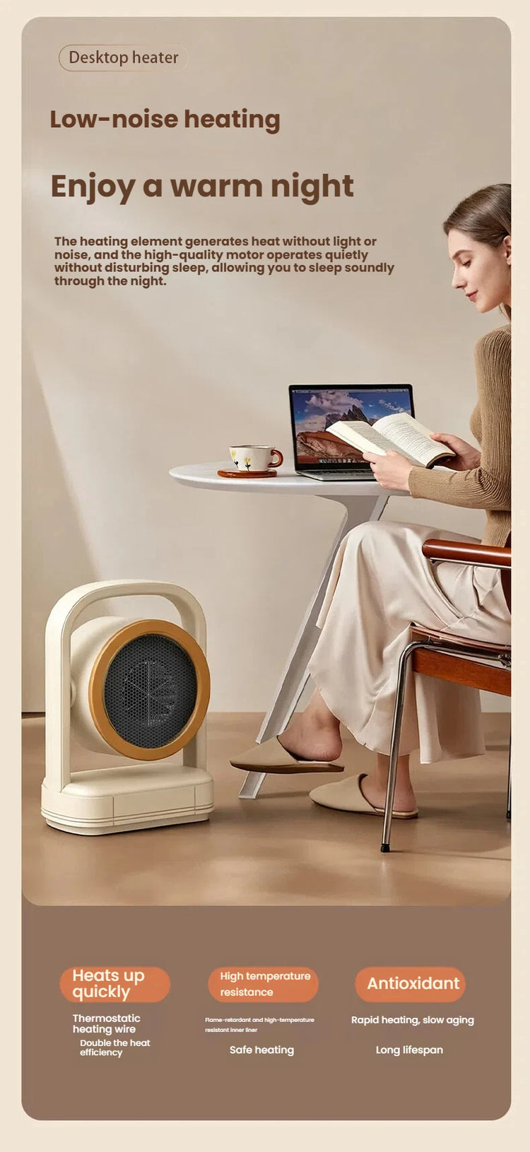 Portable Space Heater for Personal Use 500W Electric Heaters Indoor with Thermostat Fast Heating for Bedroom Office and Indoor