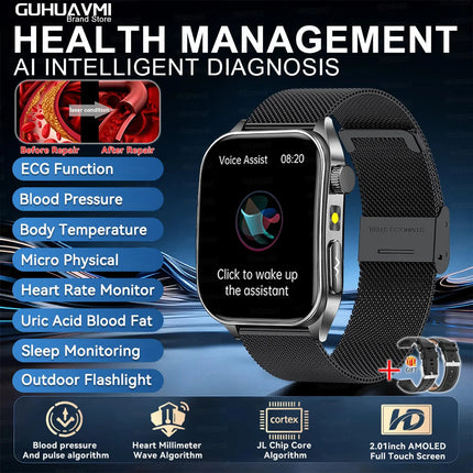 2026 Nuovo 650nm Terapia Laser Grassi nel sangue Acido urico Pressione sanguigna Smart Watch ECG + PPG Preciso Monitor di salute Smartwatch per gli uomini platinumshop