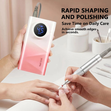 Cordless Professional Nail Drill Kit, 45000RPM Electric Nail Efile with LCD Display, Built-in 45 Ideal Holiday Gift
