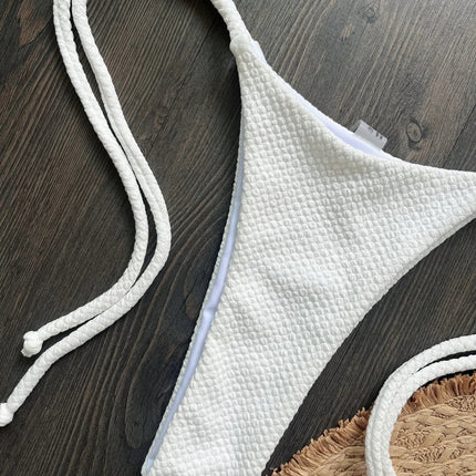 Nuovo Costume da Bagno Bikini Donna a Due Pezzi con Fascia Arricciata, Anello in Metallo e Perizoma platinumshop