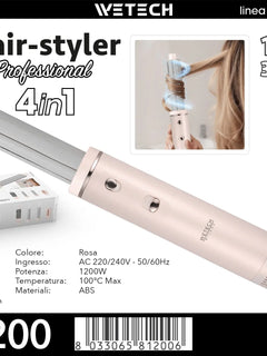 4 In 1 Hot Air Brush Hair Styler 1200W Multi‑Functional Hair Dryer Brush 35‑100℃ Adjustable Temperature Curling Straightening Styling Tool