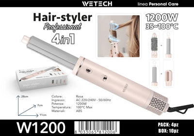 4 In 1 Hot Air Brush Hair Styler 1200W Multi‑Functional Hair Dryer Brush 35‑100℃ Adjustable Temperature Curling Straightening Styling Tool