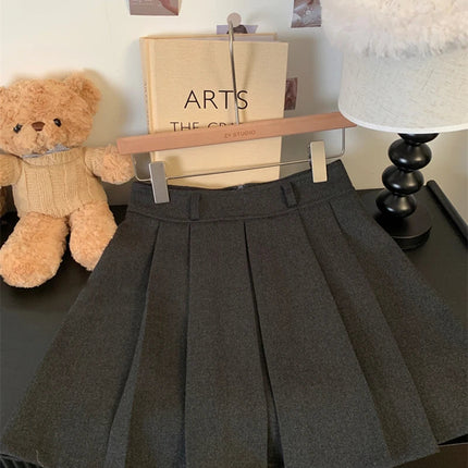 MEXZT Streetwear Woolen Mini Skirt Women Fashion Harajuku with Belt Black Pleated Skirts Fall Winter Preppy Korean A Line Faldas PlatiNum