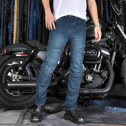 Men's Motorcycle Riding Jeans Pants, Anti-Skid Abrasion Resistant All-Weather Classic Fit Race-Ready Biker Gear PlatiNum