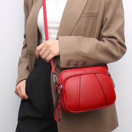 Solid Color Fashionable Rivet Zipper Women's Mobile Phone Bag Simple Soft Leather Shoulder Crossbody Small Square Bag Handbag PlatiNum