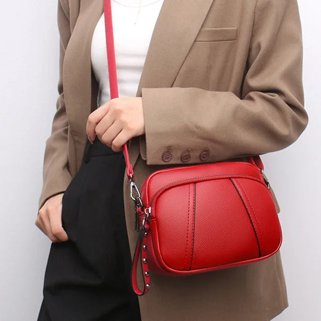 Solid Color Fashionable Rivet Zipper Women's Mobile Phone Bag Simple Soft Leather Shoulder Crossbody Small Square Bag Handbag PlatiNum