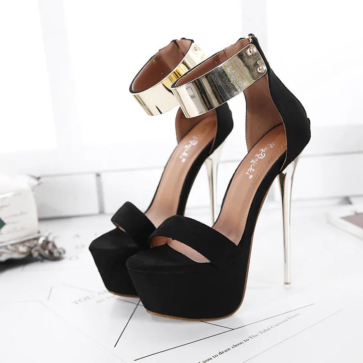 2026 Fashion Designer Metal Ankle Strap Women 16CM Heels Platform Sandals Shoes Female High Heels Sexy Party Dance Ladies Shoes PlatiNum