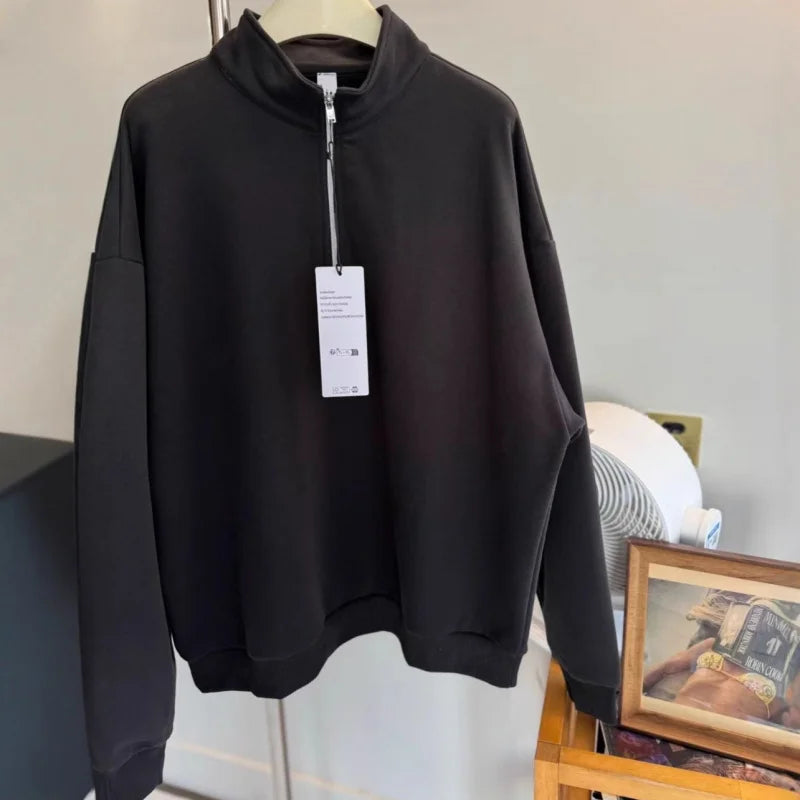 Unisex Winter Fleece Sweatshirt Thick Warm Stand Collar Zip Jacket Loose Fit Sport Top Casual Fitnes Outerwear for Men and Women