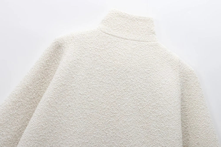 HH Women's 2025 New Solid Wool Blended Stand Collar Concealed Button Cape Jacket Female Fashion Versatile Temperament Jacket