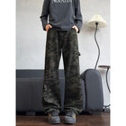 2026 Autumn Winter Mens Camouflage Flare Jeans American Dark Street Style Slim Fit Niche Design Casual Denim Long Pants
