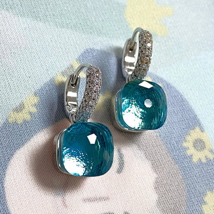 Classic Candy Color Earrings Inlay Transparent Zircon 27Colors Crystal Earrings Platinum Plated Fashion Jewelry For Women PlatiNum
