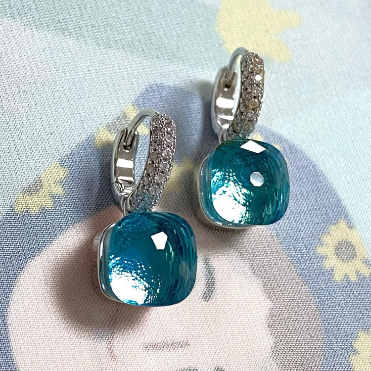 Classic Candy Color Earrings Inlay Transparent Zircon 27Colors Crystal Earrings Platinum Plated Fashion Jewelry For Women PlatiNum