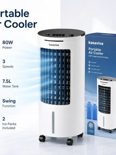 Raffrescatore d'Aria Portatile 6L 65W, Condizionatore Evaporativo a 3 Velocità con Ventola di Raffreddamento ad Acqua e Ruote per Casa, Camera da Letto, Ufficio