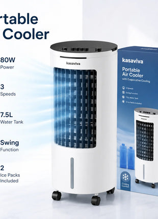 Raffrescatore d'Aria Portatile 6L 65W, Condizionatore Evaporativo a 3 Velocità con Ventola di Raffreddamento ad Acqua e Ruote per Casa, Camera da Letto, Ufficio