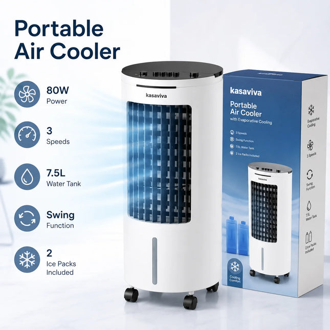 Raffrescatore d'Aria Portatile 6L 65W, Condizionatore Evaporativo a 3 Velocità con Ventola di Raffreddamento ad Acqua e Ruote per Casa, Camera da Letto, Ufficio
