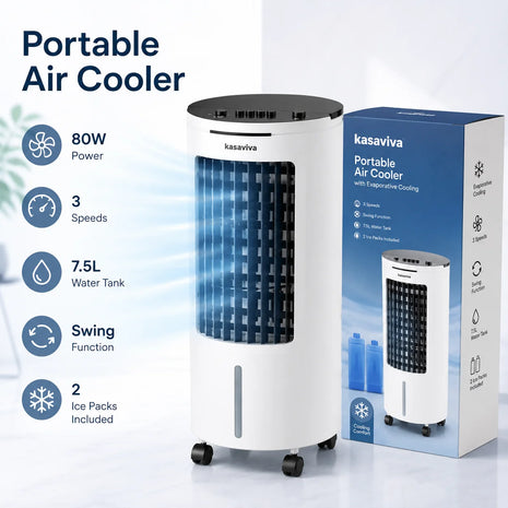 Raffrescatore d'Aria Portatile 6L 65W, Condizionatore Evaporativo a 3 Velocità con Ventola di Raffreddamento ad Acqua e Ruote per Casa, Camera da Letto, Ufficio