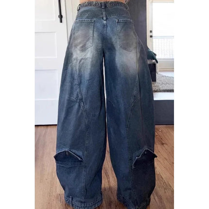Y2K Jeans denim larghi da donna Tasca con bottoni asimmetrica Jean lavato Pantaloni casual Harajuku High Street Grunge Denim Trouders