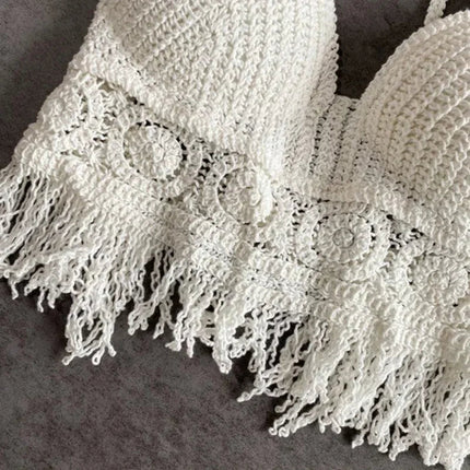 Sexy Boho Beach Holiday Canotta Halter Donna Crochet Maglia Costume da bagno Reggiseno Backless Vest Hollow Nappa Canotta Crop Top da donna platinumshop