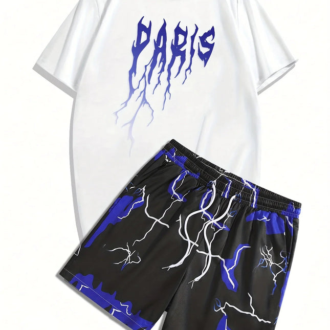 Completo da uomo casual streetwear 2026: T-shirt sportiva a stampa graffiti Y2K ad asciugatura rapida e pantaloncini con coulisse platinumshop