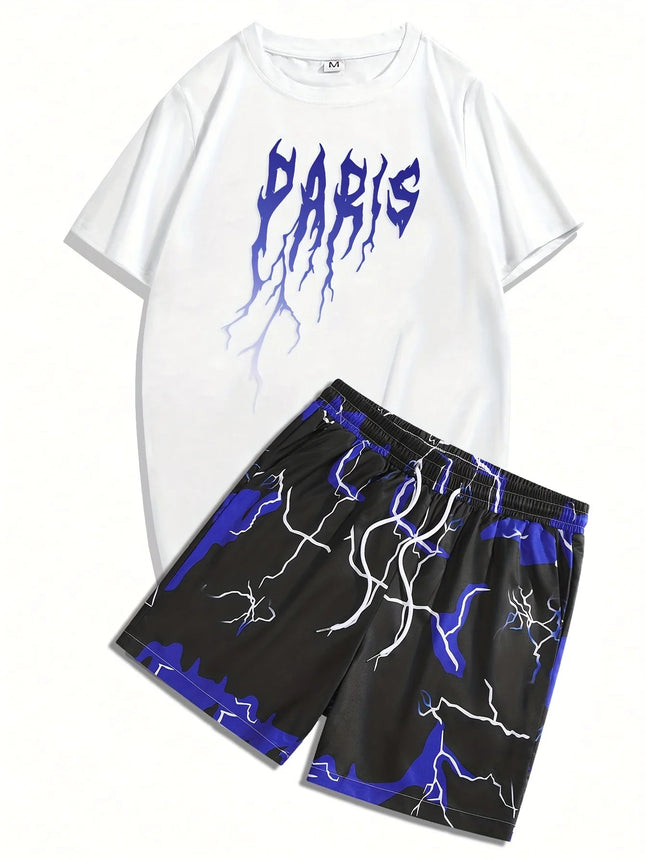 Completo da uomo casual streetwear 2026: T-shirt sportiva a stampa graffiti Y2K ad asciugatura rapida e pantaloncini con coulisse platinumshop