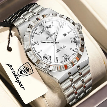 POEDAGAR Fashion Male Clock Luminous Waterproof Week Date Creative Men Watch Stainless Steel Quartz Business Men's Watches Reloj
