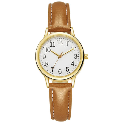 Orologio al quarzo da donna alla moda per il tempo libero, numeri arabi facili da leggere, quadrante semplice, cinturino in pelle PU, colore caramella platinumshop