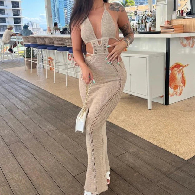 Abito da annodare senza schienale scollato stile sexy Abito da donna per le vacanze al mare Copricostume lavorato a maglia Abito lungo con protezione solare per il bagno del sole platinumshop