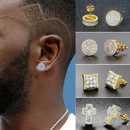 Rock Hip Hop ghiacciato orecchino a perno per uomo uomo Set completo zircone oro Piercing accessori per l'orecchio Punk Hippie Trend gioielli Dropship platinumshop