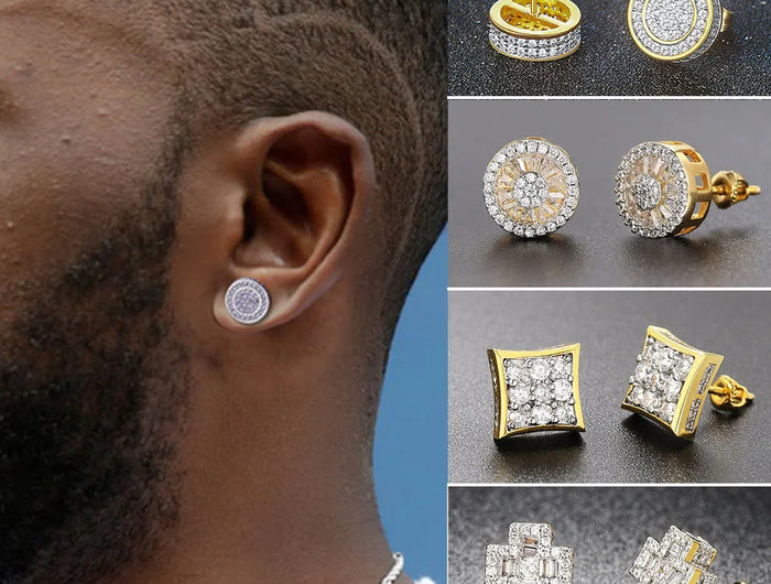 Rock Hip Hop ghiacciato orecchino a perno per uomo uomo Set completo zircone oro Piercing accessori per l'orecchio Punk Hippie Trend gioielli Dropship platinumshop