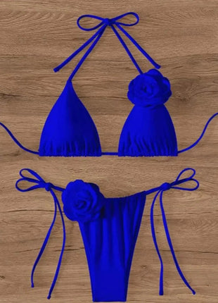 Costume da Bagno Sexy con Fiori e Fascia, Bikini a Perizoma 2025, Costumi da Bagno Donna con Lacci, Set Bikini Brasiliano, Biquini Mujer platinumshop