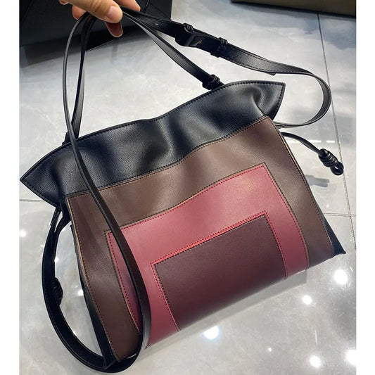 2026 Tote Bag Colorful Leather Splicing Lucky Bag Fashion Ladies Handbag High Quality Shoulder Crossbody Purse Versatile Casual