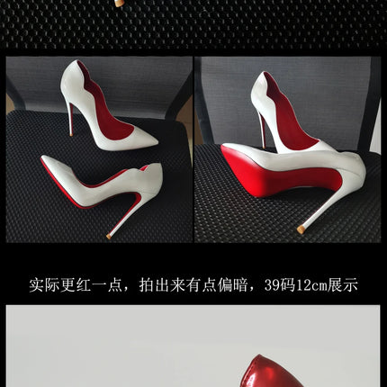 2024 Nuova Primavera/Estate 12 centimetri Bocca Ultra Superficiale Nero Rosso Fondo Tacchi Alti Tacchi Sottili delle Donne Sexy A Punta Grandi Singoli scarpe